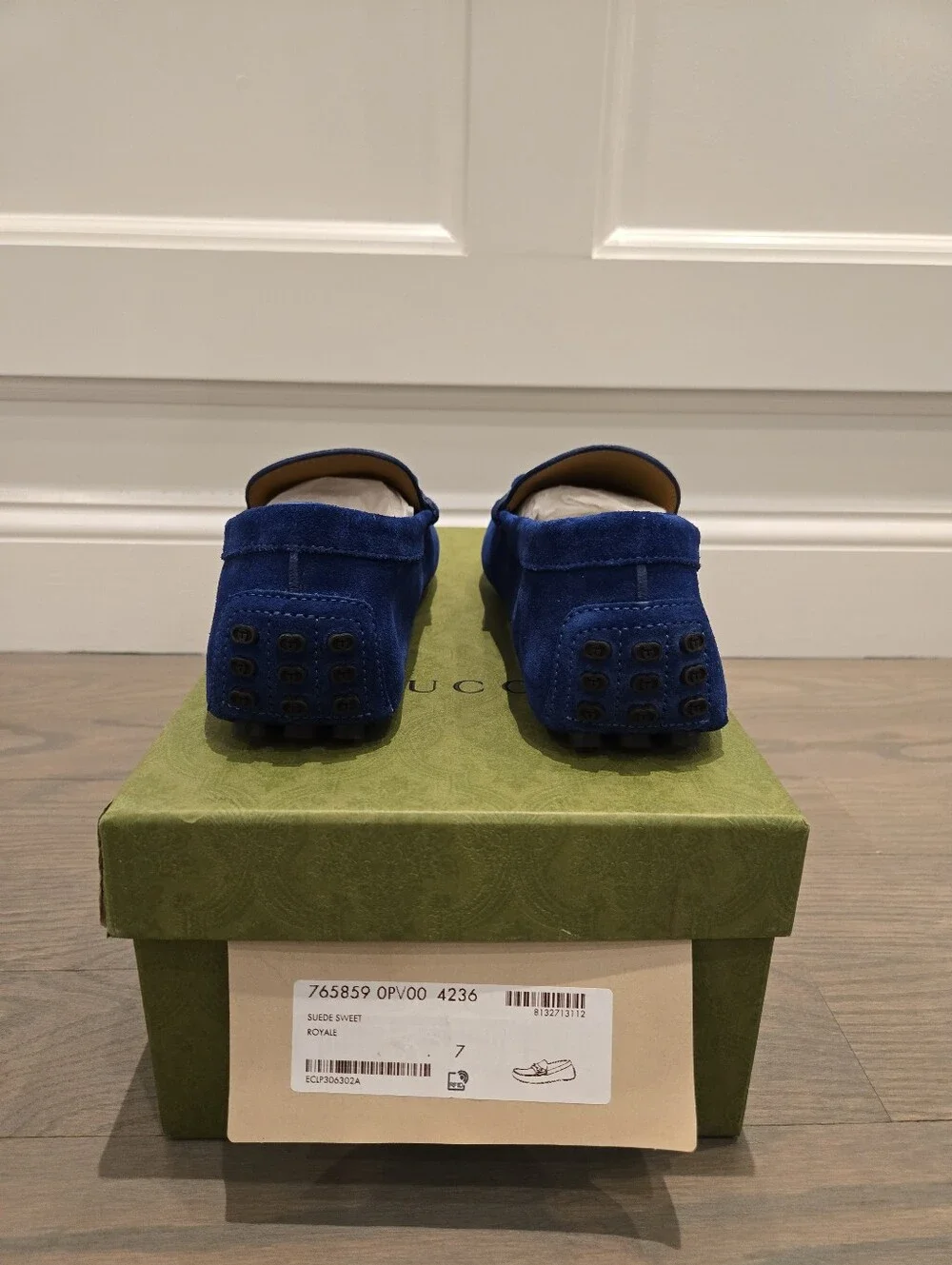 $990 Gucci Driver Loafers Moccasin Horsebit Royal Blue Suede UK 7 US 7.5 BNIB